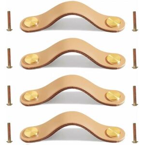 CYSLMUK Leather Cabinet Handles 4 Pieces Leather Drawer Pulls Leather Door Knobs Leather Furniture Knob Delicate Leather Handle with Screws for Kitchen