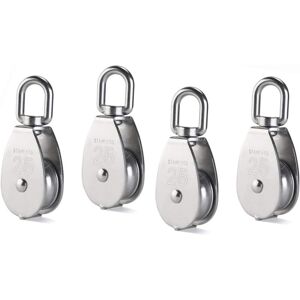 LINGHHANG M25 Single Pulley Block, 304 Stainless Steel Pulley Roller, Crane Swivel Hook, Smooth Wire Rope, Load 331lb/150kg, 4pcs