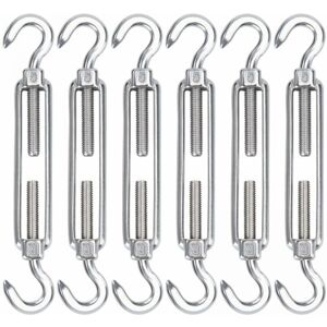 CYSLMUK M5 Stainless Steel Cable Tensioners, 6 Pack Wire Rope Tensioner Hooks and Hooks, Adjustable Heavy Duty Tension Hooks and Wire Mesh for Shade