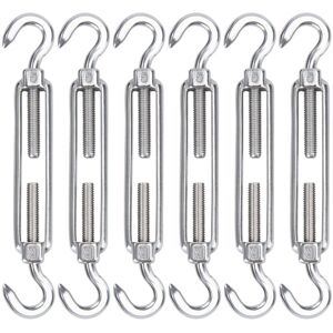 Tinor - M5 Stainless Steel Cable Turnbuckle, 6 Pack Wire Turnbuckle Hook and Hook Adjustable Heavy Duty Tension Hook & Hook for Rope Cable