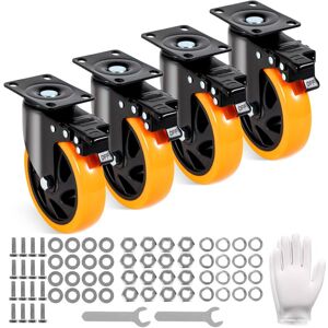 Mophorn - 5-Inch Swivel Plate Caster Wheels, Set of 4 with a/b Locking, No Noise pvc, Heavy Duty 450 lbs Load Capacity, Non-Marking for Cart and
