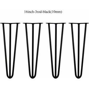 DAYPLUS New Design 16inch(41cm) Hairpin Table Legs diy Furniture Metal Table Legs with Free Screws & Protector Feet, 3 Rod, Black, Standard Table Height