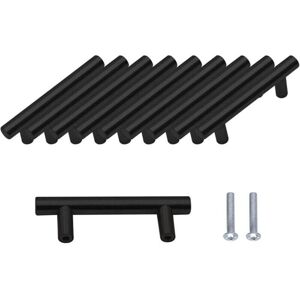 Linghhang - Pack of 10 Black Door Handles 64mm Stainless Steel Cabinet Furniture Handles with Screws