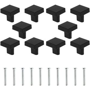 MEMKEY 10pcs Black Solid Brass Door Knobs, Square Cabinet Knobs, Vintage Kitchen Furniture Handles with Screws for Wardrobe, Cabinets, Drawers (Black)