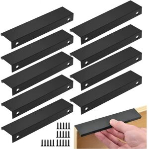 CYSLMUK Pack of 10 Black Handle Black Furniture Handle - Invisible Handle Black Kitchen Furniture Handle Matte Black Furniture Handle in Aluminum Alloy