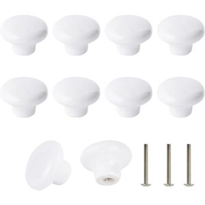 Linghhang - Pack of 10 White Ceramic Knob, Ceramic Door Handle, Retro Round Ceramic Cabinet Drawer Kitchen Pull Handle 32mm with 3 Sizes of Screws