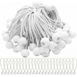 CYSLMUK Pack of 50 ,200mm White Bungee Cords, Elastic Cord with Ball, Stretchy Elastic Balls for Marquees, Tents, Banners and Tarpaulins