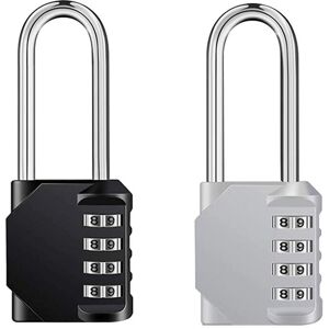 Linghhang - 2 Pcs 4 Digit Long Combination Padlock, Zinc Alloy Rustproof Combination Padlock Code Locker Lock for Cupboard Gym Garage (Black,Silver)