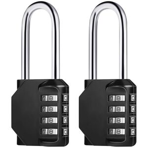 LINGHHANG 2 Pcs (Black) 4 Digit Long Combination Padlock, Zinc Alloy Rustproof Combination Padlock Code Locker Lock for Cupboard Gym Garage