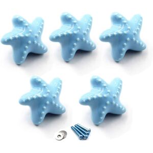 Linghhang - 5 Pack Screws Included) Blue Drawer Knob Ceramic Cabinet Knobs Starfish Shape Kids Room Handle for Dresser Drawers