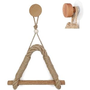 ZVD - Punch Free Toilet Paper Holder Hemp Rope Wooden Towel Rack Paper Towel Rack Bathroom
