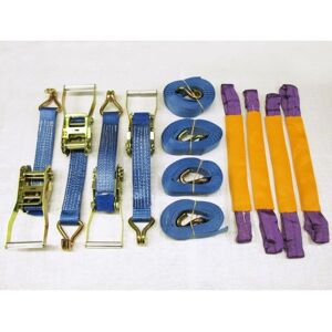 Securefix Direct - Recovery Ratchet Strap Set 50MM x 6M x4 (Round Sling Alloy Wheel Tie Down Trailer Kit)
