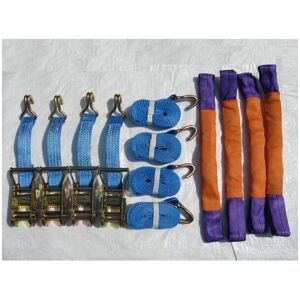 Securefix Direct - Recovery Ratchet Strap Set x4 (35MM x 4M Round Sling Alloy Wheel Tie Down Trailer Kit)