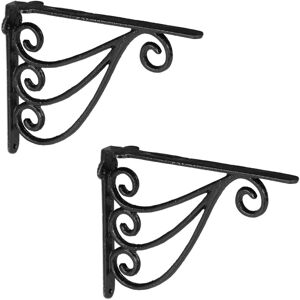 Relaxdays - 2x Shelf Brackets, Rack Support, Cast Iron, Vintage Look, hwd: 23.5 x 4 x 18 cm, Angle for Shelves, Black