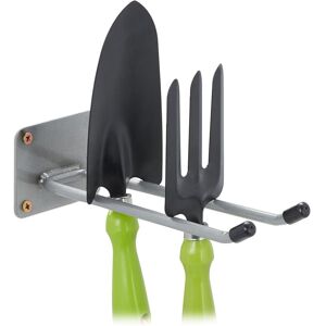 Relaxdays - Appliance Holder, 2x Set, Garden Tools, Garage, Wall Mounted, Double, Hooks, Basement, 24 cm Length, Steel
