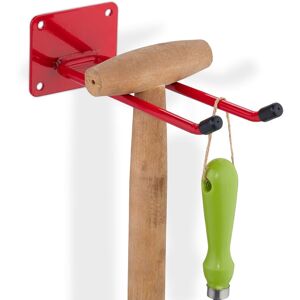 Relaxdays - Appliance Holder, Set of 6, for Garden Tools, Garage, Wall Mounted, Double, 24 cm Long Hooks, Steel, Red