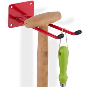 Relaxdays - Appliance Holder, Set of 10, for Garden Tools, Garage, Wall Mounted, Double, 24 cm Long Hooks, Steel, Red
