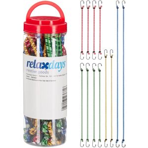Relaxdays - Bungee Cord Set Of 48, Elastic Cords for Car & Bike, Universal Bungee Straps, 35 cm - 1 m, 4 Sizes, Coloured
