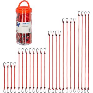 RELAXDAYS 48 x bungee cords with hooks, bicycle bungee straps for luggage racks, 5 sizes, universal luggage straps, red, set