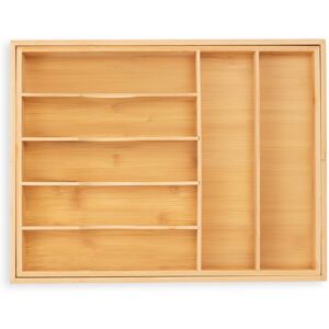 Relaxdays - Extendable Cutlery Tray, Bamboo, 7-9 Compartments, hwd: 5 x 34-50.5 x 44.5 cm, Kitchen Drawer Insert, Natural
