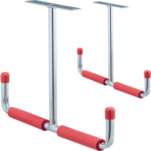 Relaxdays - Set of 6 Garage Ceiling Hooks, T-Shape, up to 25 kg, Storage, Steel With Padding, HxW: 30x42 cm, Silver-Red
