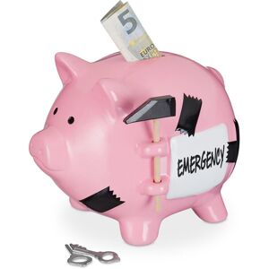 RELAXDAYS 2 x ceramic piggy bank with hammer, emergency label, lockable, HWD: 14.5 x 15.5 x 20 cm, pink
