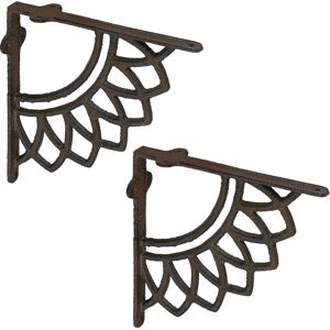 Relaxdays Shelf Brackets, Set of 2, Cast Iron, Boho Mandala Design, Angle Supports for Wall-Mounted Shelves, Brown