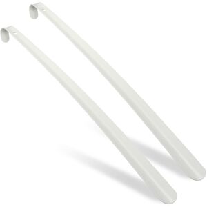 Shoehorn Set of 2, 58.5 cm, Metal Shoe Spoon, Stable, Hanging, Shoe Horn Aid for Boots, Helper, Iron, White - Relaxdays