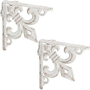 RELAXDAYS 8 x antique shelf brackets, cast iron supports, lily ornament, vintage wall brackets for shelves, white