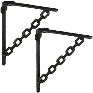 Relaxdays - Shelf Brackets, Cast Iron, Set of 2, Rack Support, Chain Motif, 18 x 4 x 21.5 cm, Angle for Shelves, Black