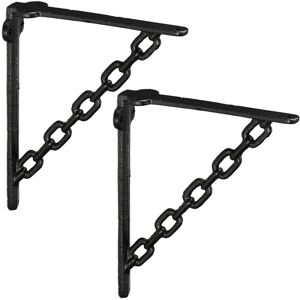 Relaxdays - Set 6x Shelf Brackets, Cast Iron, Rack Support, Chain Motif, hwd: 18 x 4 x 21.5 cm, Angle for Shelves, Black