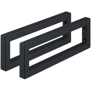 Relaxdays Wall Shelf Brackets, Set of 2, 45 cm, Steel, Supports for Washbasin & Shelving, Rectangular Design, Black