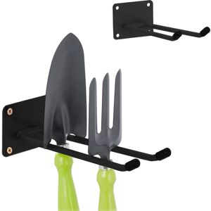 Relaxdays - Wall Tool Hooks, Set of 2, Long, Double Hold, Garage, Workshop & Cellar, hwd: 7.5 x 9 x 24 cm, Steel, Black