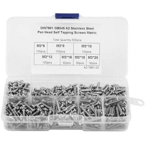 YMYNY Screws, 500pcs M3 304 Stainless Steel/Carbon Steel Round Head Self-Tapping Screws Kit with Box (304 Stainless Steel) mumu