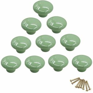 AIPERQ Set of 10 Green Porcelain/Ceramic Cabinet Knobs - Furniture Handles, Door Handles, Cabinet Pulls, Cabinet Handles, Vintage Rustic Antique Style Knobs