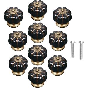 MEMKEY 10pcs Vintage Pumpkin Shape Ceramic Door Knobs for Cabinet Drawer Wardrobe Home Decoration - Black