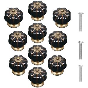 CSPARKV Set of 10 Vintage Pumpkin Shape Ceramic Door Knobs Black