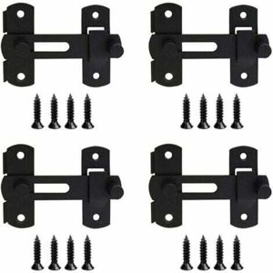 Linghhang - Set of 4 Black Stainless Steel Latches, Sliding Locks, Door Locks, Flip Latches with Screws for Doors, Windows, Cabinets, Wine Coolers