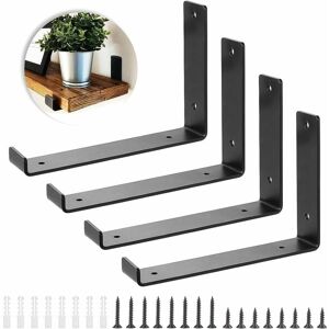 TINOR Set of 4 Heavy Duty Black Metal Shelf Brackets for Scaffolding Shelf (20 X 14cm)