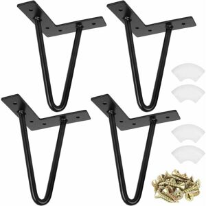 DEWDAT Set of 4 Industrial Coffee Table Legs, Hairpin Leg 15cm/ 6in, Hairpin Legs Wrought Iron Table Support, Black Metal Furniture Leg with Screws for