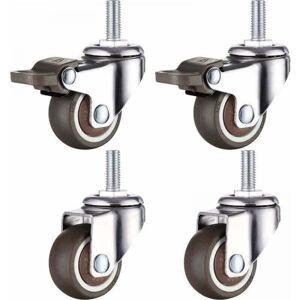 Ymyny - Set of 4 Small Furniture Casters - 25mm - Soft tpe Rubber - M6 x 15mm - Thread (2pcs with Brake) (25mm) mumu
