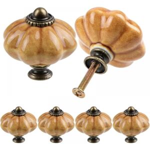 CYSLMUK Set of 6 Round Ceramic Cabinet Knobs, Pumpkin Ceramic Handles - Antique Pumpkin Style