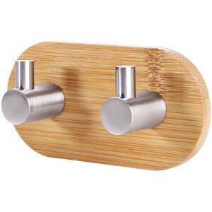 Sollbry - 1 Piece Natural Bamboo Stainless Steel No Drilling Self Adhesive Hooks Wall Mounted Clothes Bag Key Holder Shelf Nail Free Wall Hangers (2