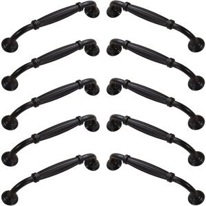 Sollbry - 10Pcs Cabinet Door Handles Aluminum Alloy Pull Handles with Screws for Kitchen Bedroom Furniture Black 128mm