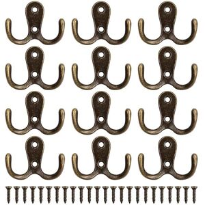 Sollbry - 12 Pieces Coat Hooks Wall Mounted, Retro Coat Hooks, Retro Metal Double Coat Hooks Wall Mounted Coat Rack with 24 Screws for Bathroom