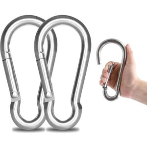 Sollbry - 2PCS - M12 304 Stainless Steel Carabiner - Large 140mm Stainless Steel Carabiner Hook with 800kg Load Capacity, Hammock Swing Carabiner