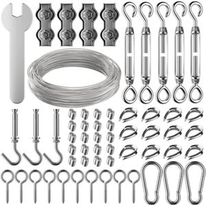 Sollbry - 30m Stainless Steel Rope Hanging Kit, 2mm Coated Stainless Steel Cable with Turnbuckle and Hooks, for Hanging Lights, Climbing Plants,