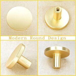 Sollbry - Brushed Brass Kitchen Drawer Knobs, Gold Zinc Alloy Dresser Knobs for Cabinet and Drawer Hardware, Round Cupboard Knob, 4 Pack