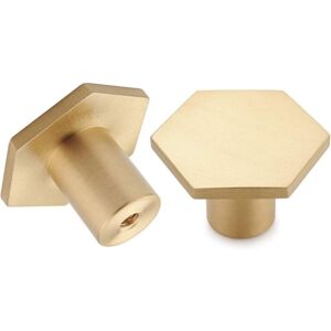 Sollbry - Pack of 10, Brushed Brass Cabinet Knobs, Gold Dresser Drawer Knobs, for Cabinets, Cupboards, Bathroom and Kitchen, 34 x 20mm (Hexagon)