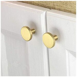 Sollbry - Pack of 10 Brushed Brass Furniture Knobs, Gold Dresser Drawer Knobs, for Cabinets, Cupboards, Bathroom and Kitchen, 30 x 20mm (Round)